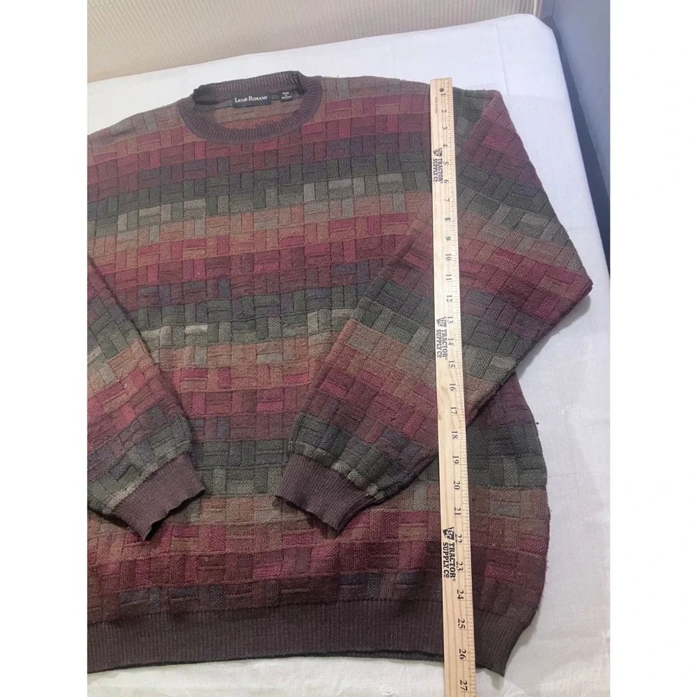Lenor Romano Mens Extrafine Merino Wool Sweater Geometric Knit Made in Uruguay L